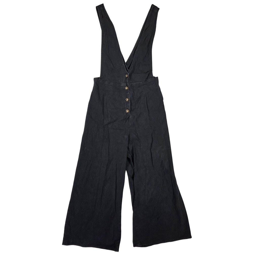 Sienna Sky Womens Black 100% Cotton Wide Leg Button Front Jumpsuit Small Boho